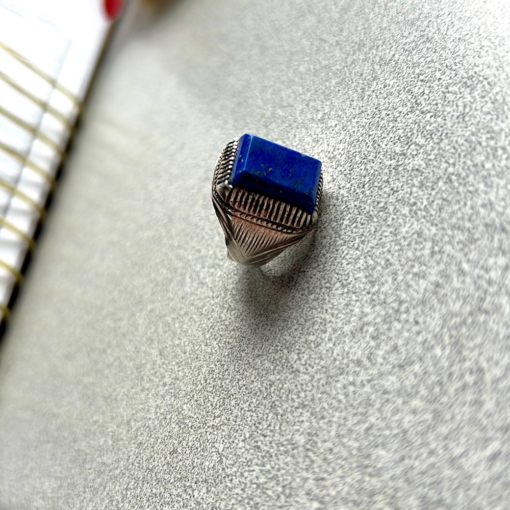 Mens real silver with natural lapis